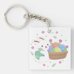 Cute Easter Bunny Illustration Keychain