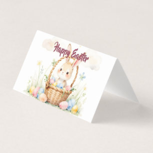 Cute Easter Bunny in Basket with Colorful Eggs