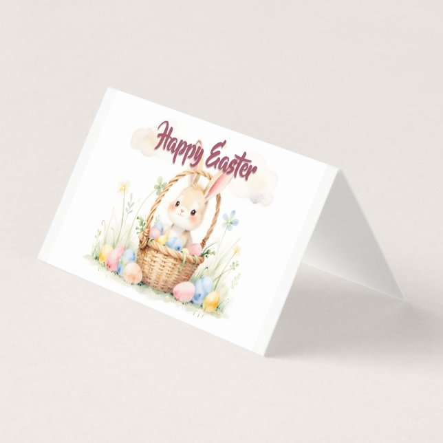Cute Easter Bunny in Basket with Colourful Eggs (Front)
