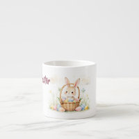 Cute Easter Bunny in Basket with Colourful Eggs