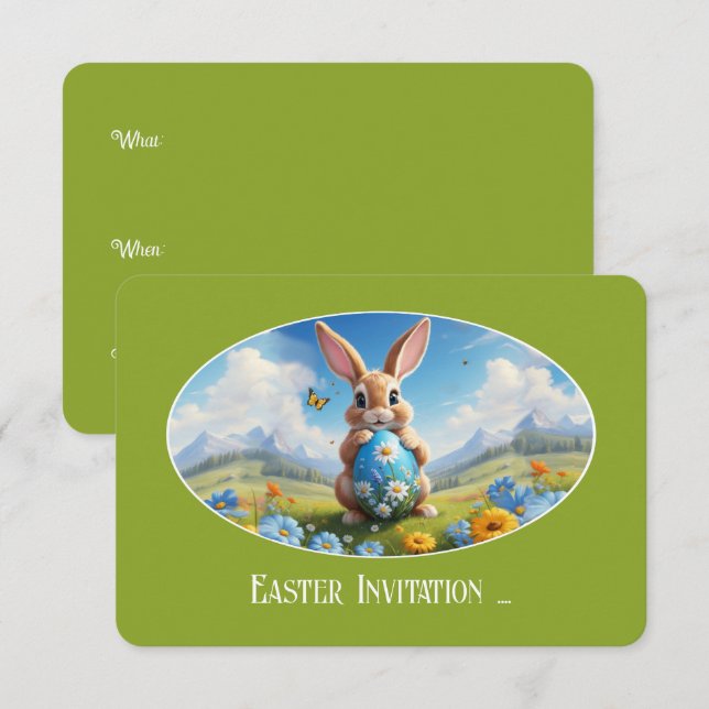 Cute Easter Bunny in Landscape -  Invitation (Front/Back)