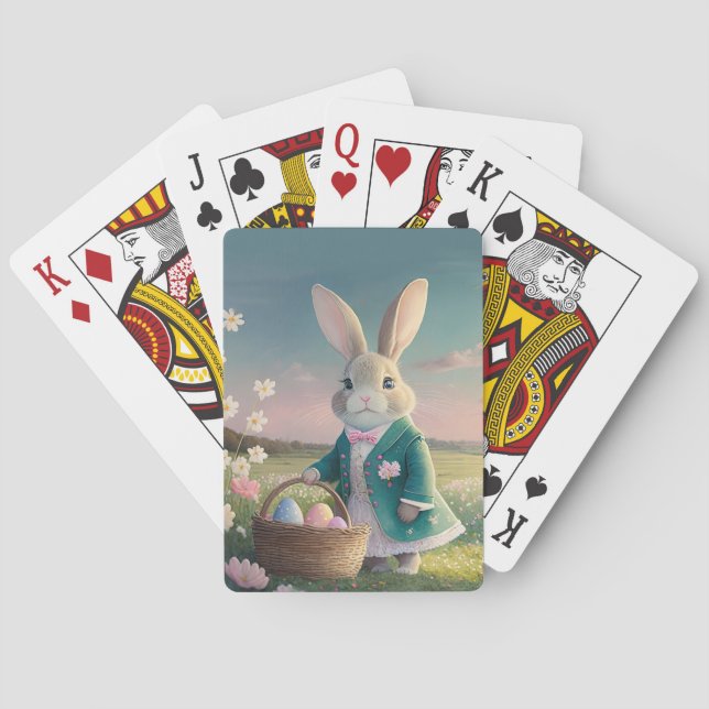 Cute Easter bunny in little blue jacket Playing Cards (Back)