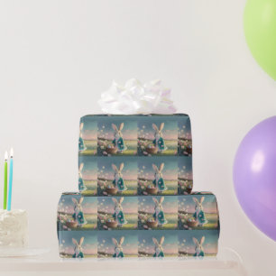 Cute Easter bunny in little blue jacket Wrapping Paper