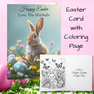 Cute Easter Bunny Inside Coloring Page Card