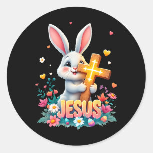 Cute Easter Bunny Jesus Faith Cross Christian  Classic Round Sticker