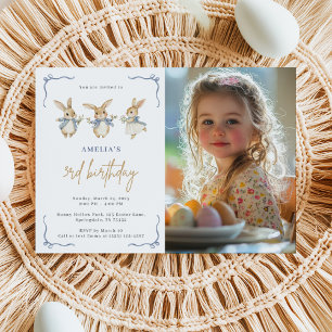 Cute Easter Bunny Kid Birthday Party Photo Invitation