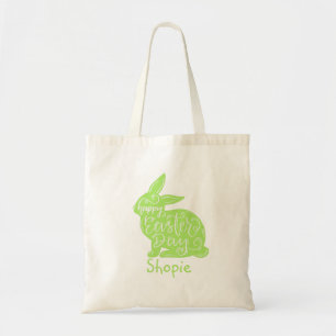 Cute Easter Bunny Kids Green Name Tote Bag