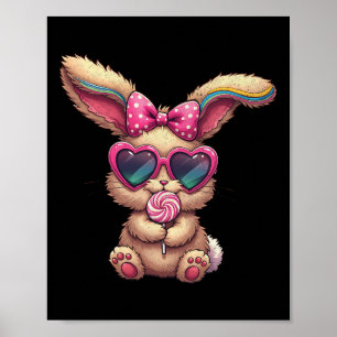 Cute Easter Bunny Lollipop Heart Gles Easter Day  Poster