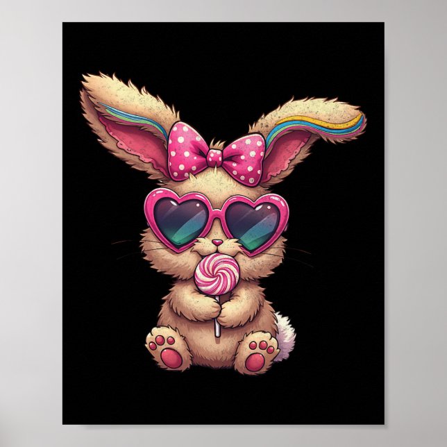 Cute Easter Bunny Lollipop Heart Gles Easter Day  Poster (Front)