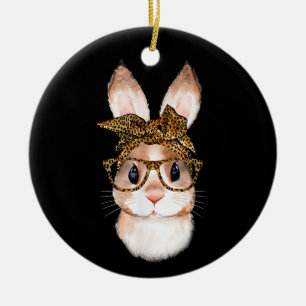 Cute Easter Bunny Mom Easter Leopard Year of the R Ceramic Ornament
