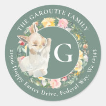 Cute Easter Bunny Monogram Watercolor Floral
