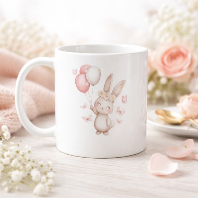 Cute Easter Bunny Mug with Pastel Balloons (Créateur téléchargé)