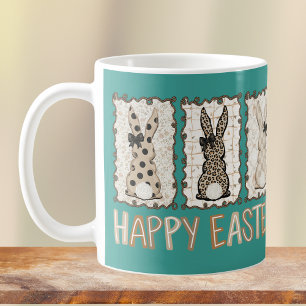 Cute Easter Bunny n Animal Print Brown Bows Teal Coffee Mug