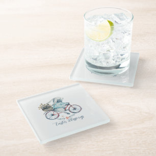 Cute Easter Bunny on a Bike Glass Coaster
