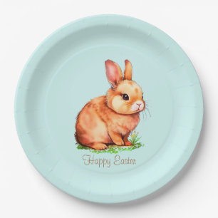 Cute Easter Bunny on Light Blue Paper Plate