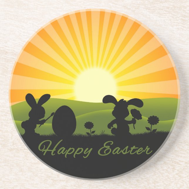 Cute Easter Bunny Painting Egg Coaster (Front)
