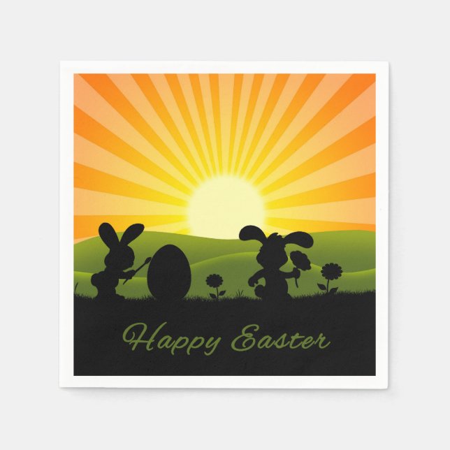 Cute Easter Bunny Painting Egg Napkin (Front)