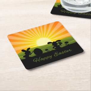 Cute Easter Bunny Painting Egg Square Paper Coaster