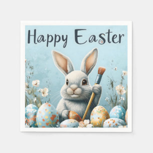 Cute Easter Bunny Painting Eggs: Springtime Art Napkin