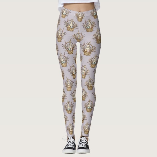 Cute Easter Bunny Pastel Spring Pattern Leggings (Front)