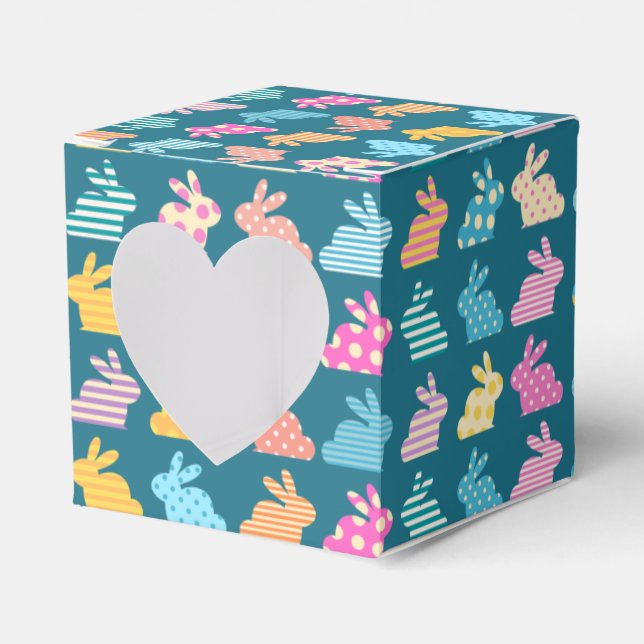 Cute Easter Bunny Pattern Blue Favor Box (Front Side)
