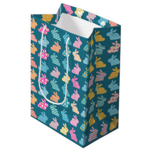 Cute Easter Bunny Pattern Blue Medium Gift Bag