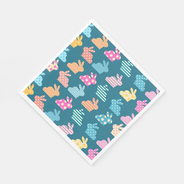 Cute Easter Bunny Pattern Blue Napkin (Corner)
