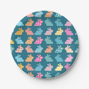 Cute Easter Bunny Pattern Blue Paper Plate