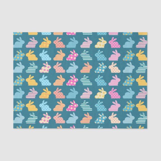 Cute Easter Bunny Pattern Blue Tissue Paper (Front)