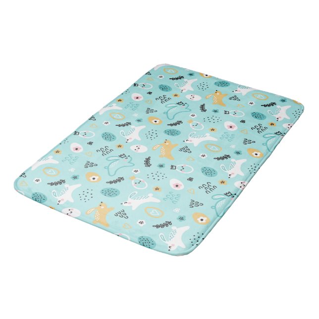 Cute Easter Bunny Pattern Kawaii Rabbits Eggs  Bath Mat (Angled)