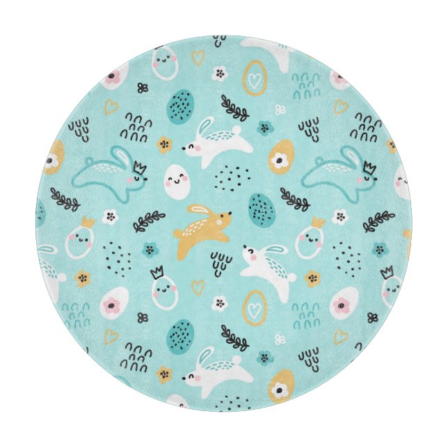 Cute Easter Bunny Pattern Kawaii Rabbits Eggs  Cutting Board (Front)