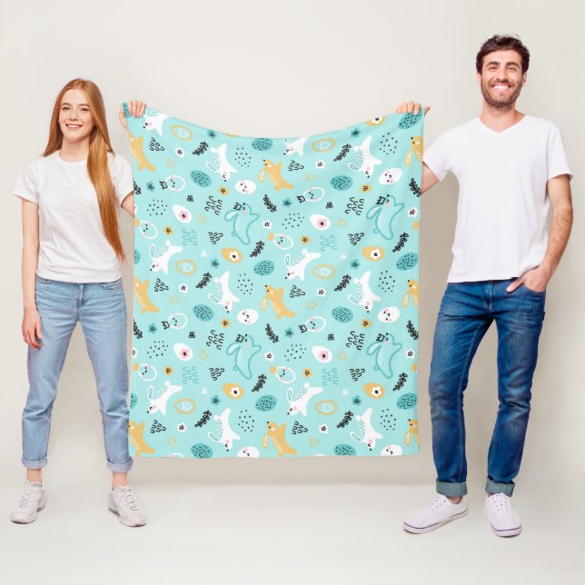 Cute Easter Bunny Pattern Kawaii Rabbits Eggs  Fleece Blanket (In Situ)