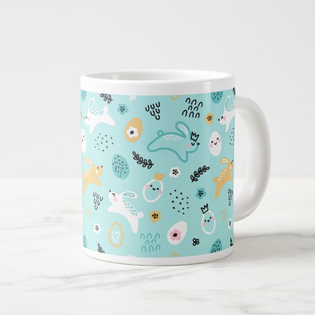 Cute Easter Bunny Pattern Kawaii Rabbits Eggs  Large Coffee Mug (Front Right)