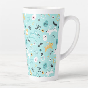 Cute Easter Bunny Pattern Kawaii Rabbits Eggs  Latte Mug