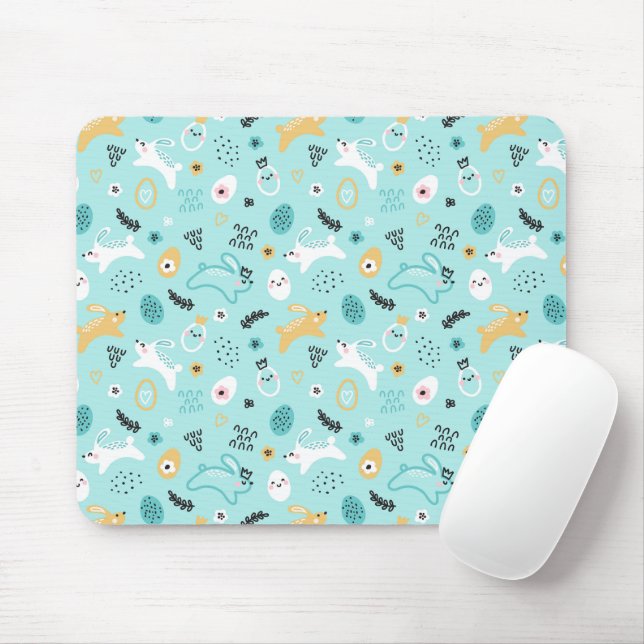 Cute Easter Bunny Pattern Kawaii Rabbits Eggs  Mouse Pad (With Mouse)