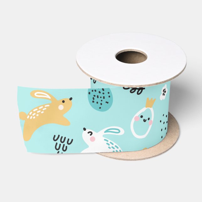 Cute Easter Bunny Pattern Kawaii Rabbits Eggs  Satin Ribbon (Spool)