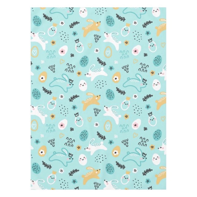Cute Easter Bunny Pattern Kawaii Rabbits Eggs  Tablecloth (Front)