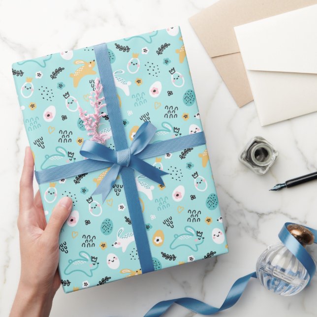 Cute Easter Bunny Pattern Kawaii Rabbits Eggs  Wrapping Paper (Gifting)