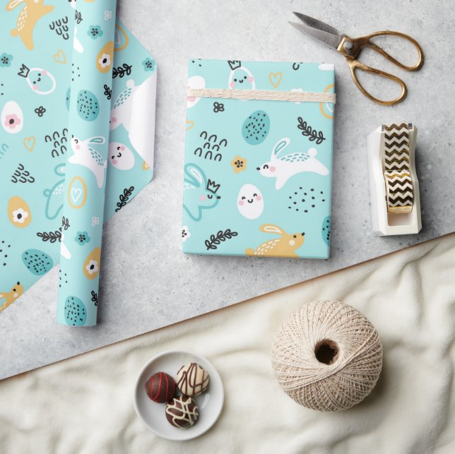 Cute Easter Bunny Pattern Kawaii Rabbits Eggs  Wrapping Paper (Crafts)