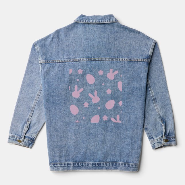 Cute Easter Bunny Pattern Shirt – Pastel Bunny & E Denim Jacket (Back)