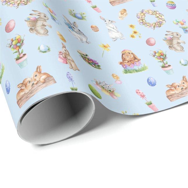 Cute Easter Bunny Pattern Watercolor Unique Design Wrapping Paper (Roll Corner)