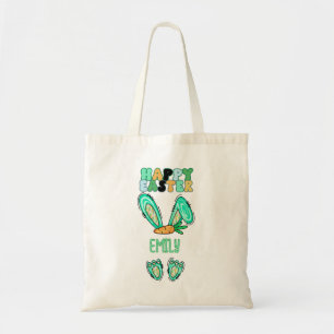 Cute Easter Bunny Personalize Name Green  Tote Bag