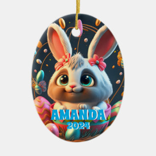Cute Easter Bunny Personalized Kids Photo Ceramic Ornament