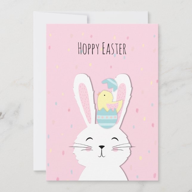 Cute Easter bunny pink background Holiday Card (Front)