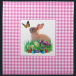 Cute Easter Bunny Pink Gingham Cloth Napkin<br><div class="desc">Your Easter table will look pretty with these darling pink and white gingham checked cloth napkins.  This napkin was made to go with the matching tablecloth.  The bunny design in the centre is one of my collages,  each element was set by hand before being grouped.</div>