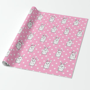 Cute Easter Bunny Pink Rabbit Cartoon Kids Wrapping Paper