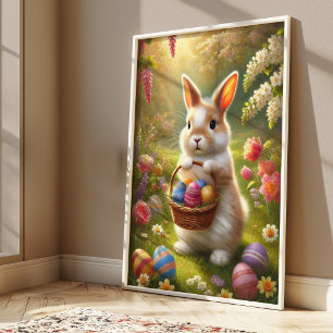 Cute Easter Bunny Poster   Spring Rabbit Wall Art
