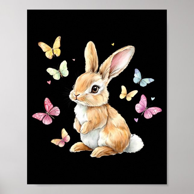 Cute easter bunny rabbit butterfly Cute easter bun Poster (Front)