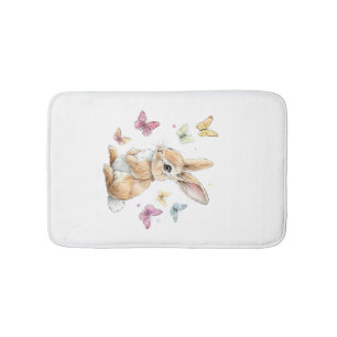 Cute Easter Bunny Rabbit Butterfly T-Shirt Bath Mat