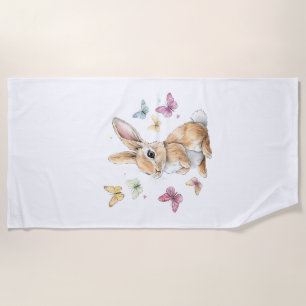 Cute Easter Bunny Rabbit Butterfly T-Shirt Beach Towel